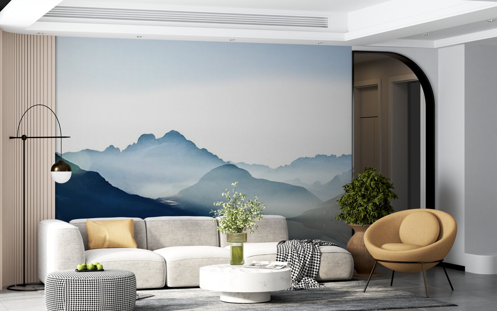 Fototapeten Der vage Spiegel wird in Aquarellen in den Bergen verschmiert