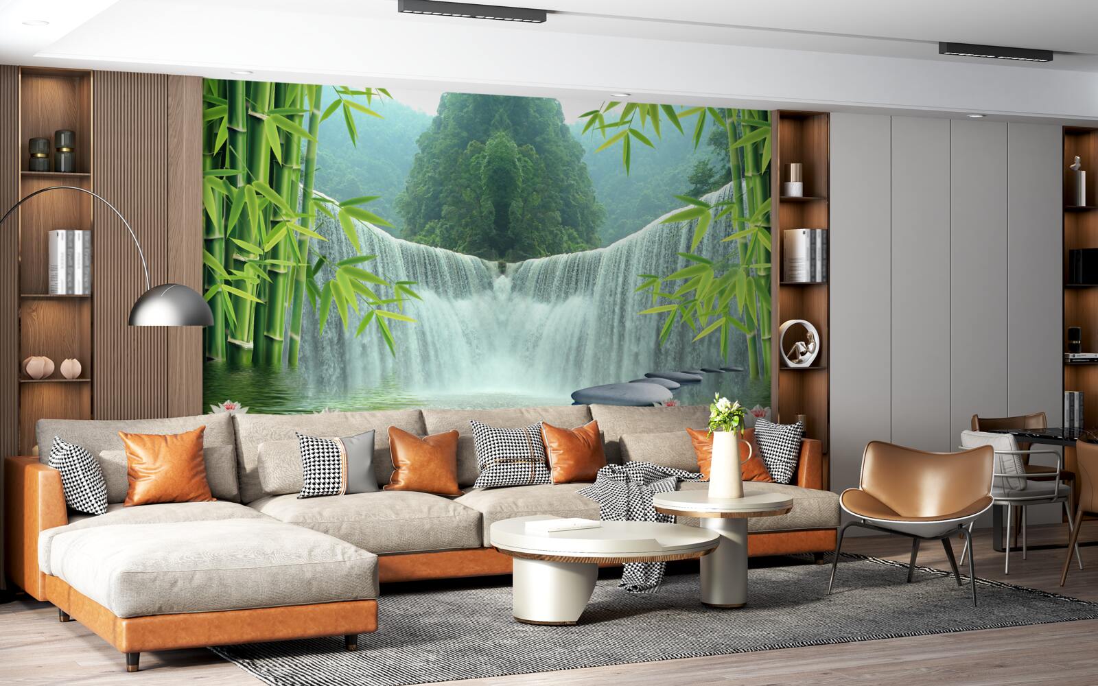 Fototapeten Schöner Wasserfall tief im Dschungel