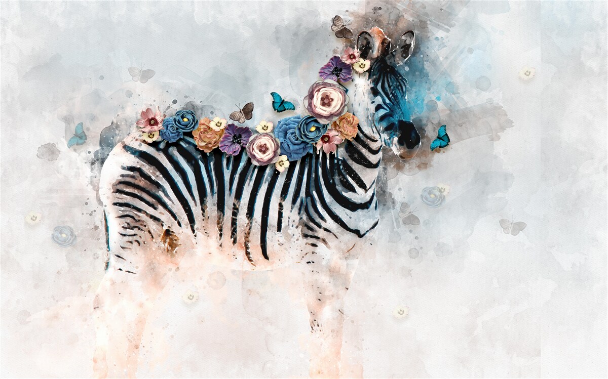 Fototapeten Zebra in Farben mit Lichtstreifen