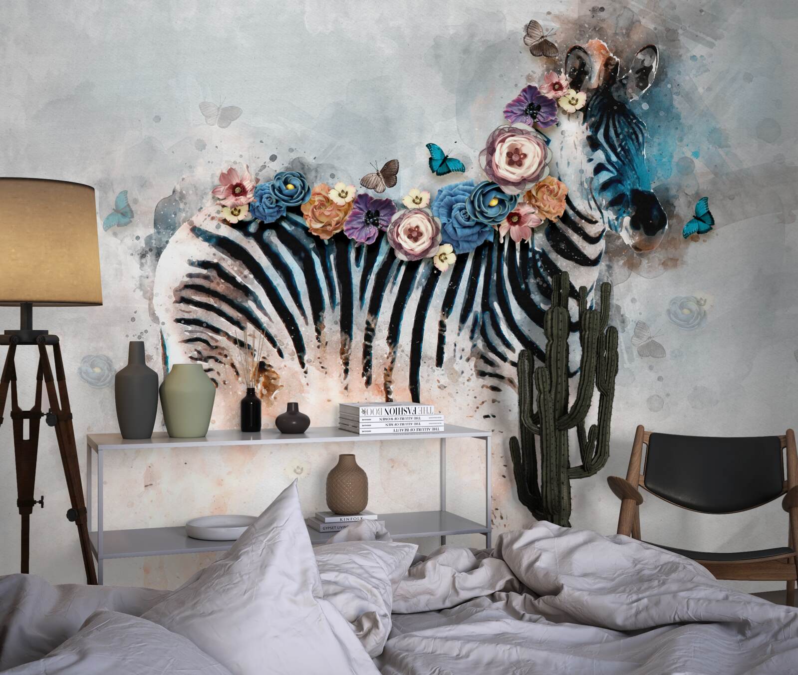 Fototapeten Zebra in Farben mit Lichtstreifen