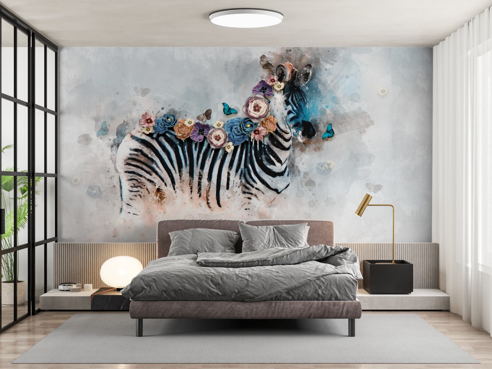 Fototapeten Zebra in Farben mit Lichtstreifen