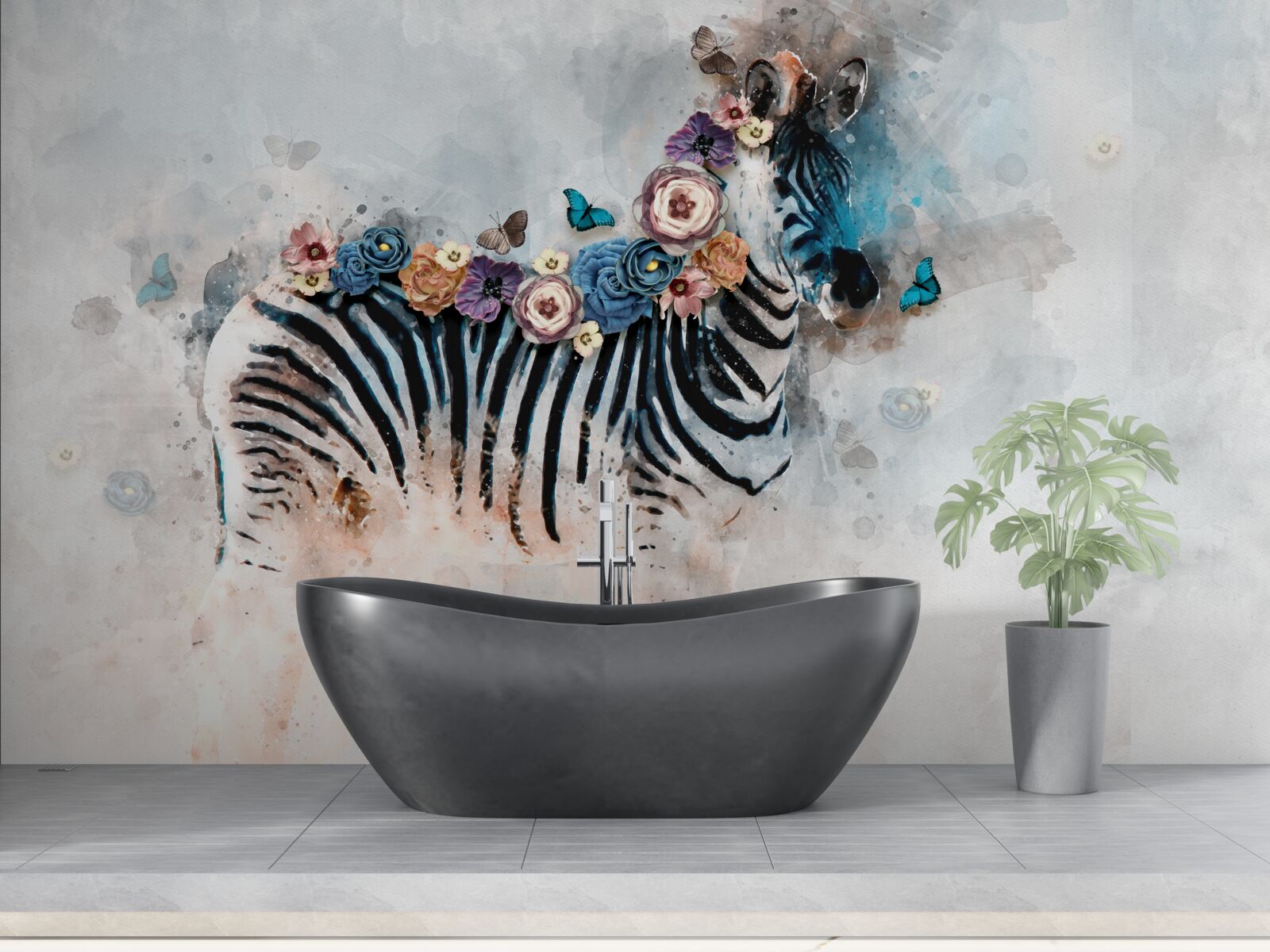 Fototapeten Zebra in Farben mit Lichtstreifen
