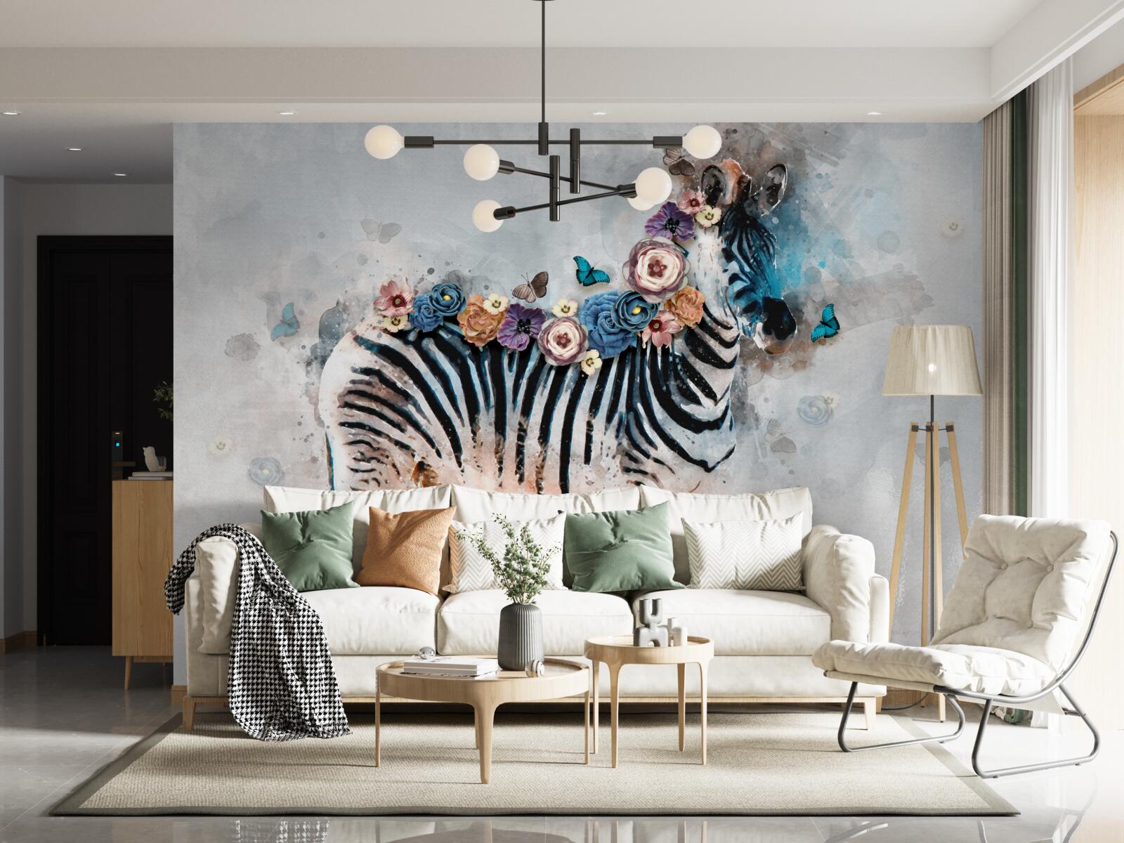 Fototapeten Zebra in Farben mit Lichtstreifen