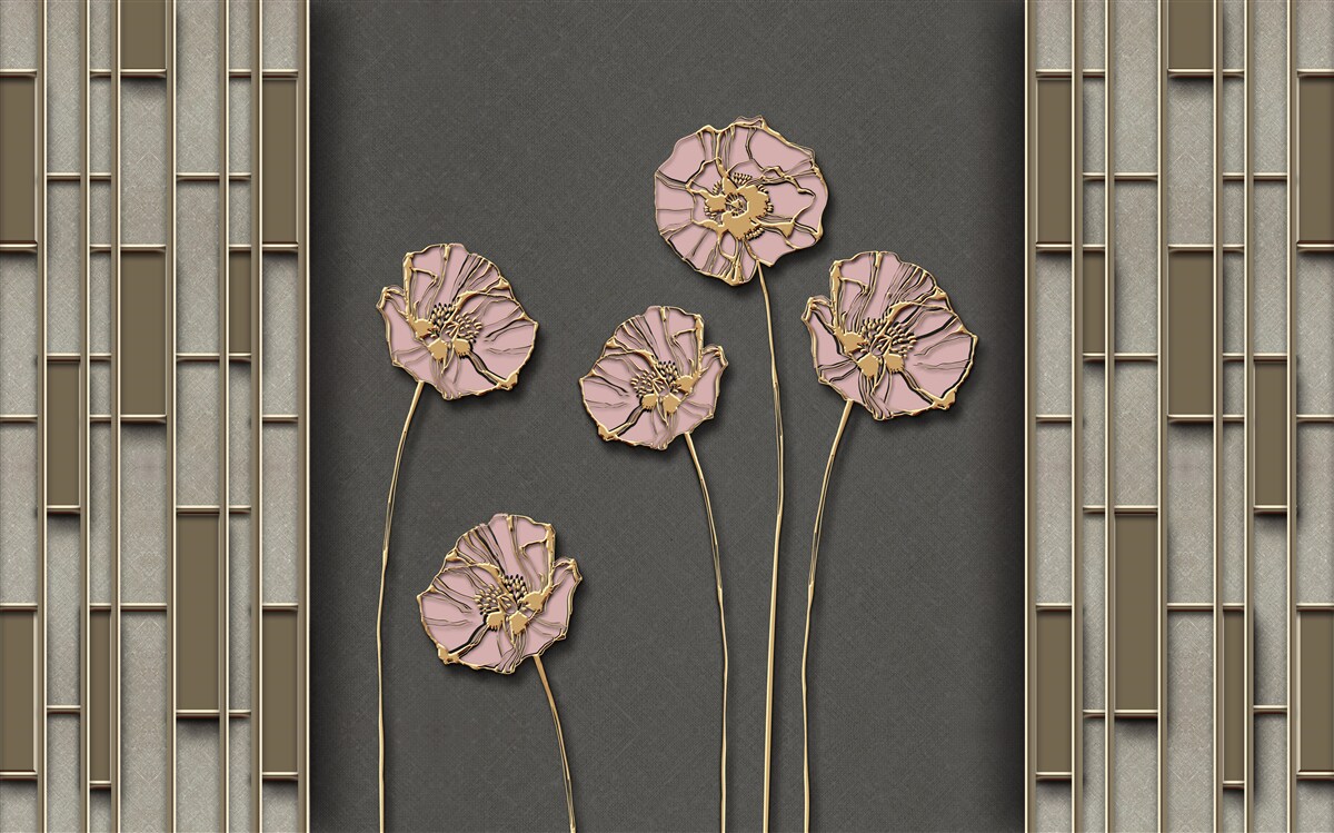 Fototapeten Elegante Mohnblumen auf silbernem Hintergrund