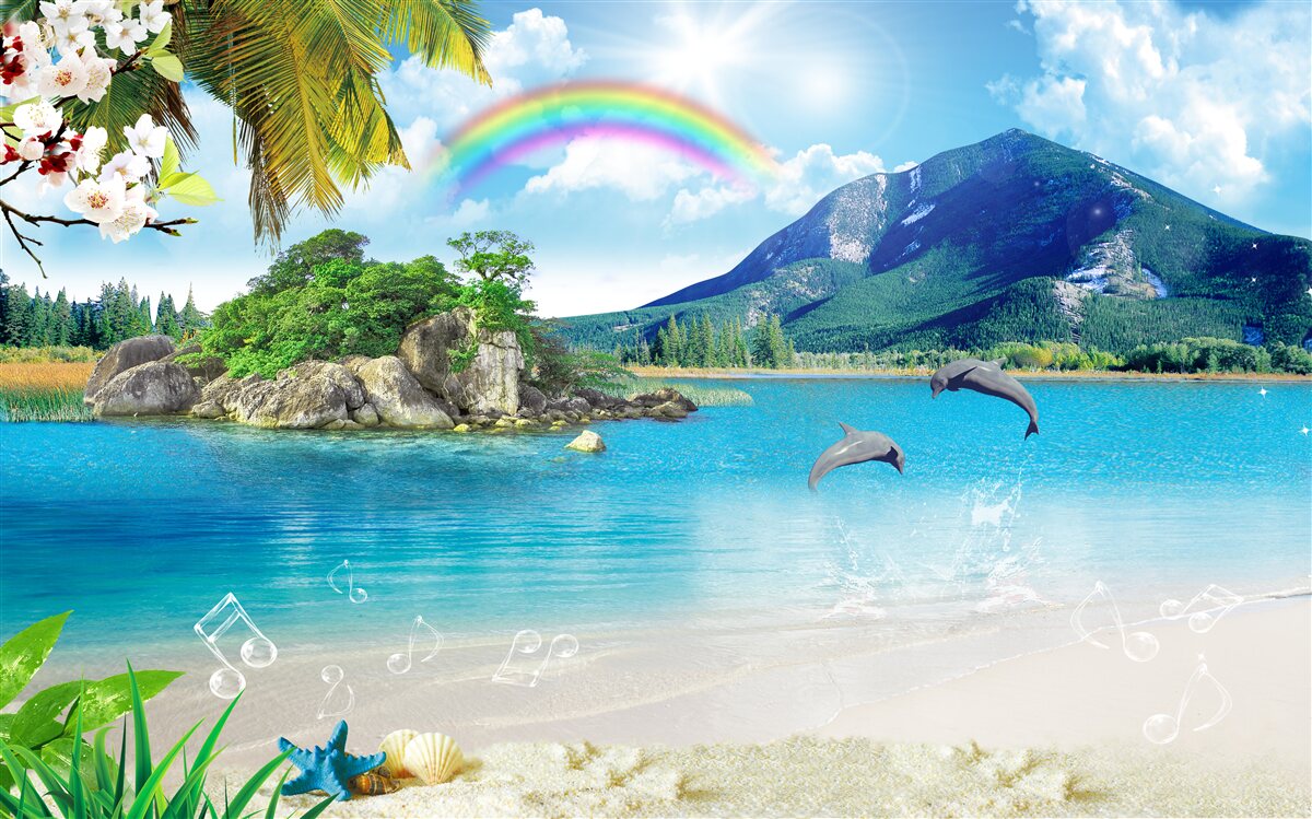 Fototapeten Der Regenbogen scheint am Meeresufer