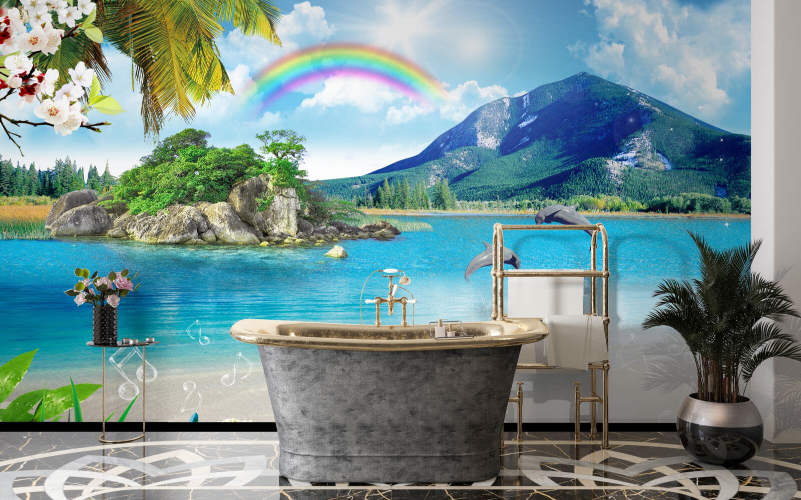 Fototapeten Der Regenbogen scheint am Meeresufer