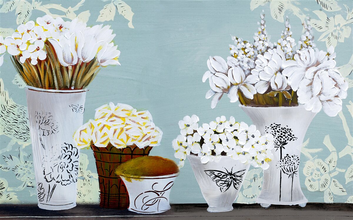 Fototapeten Vasen mit Blumensträußen