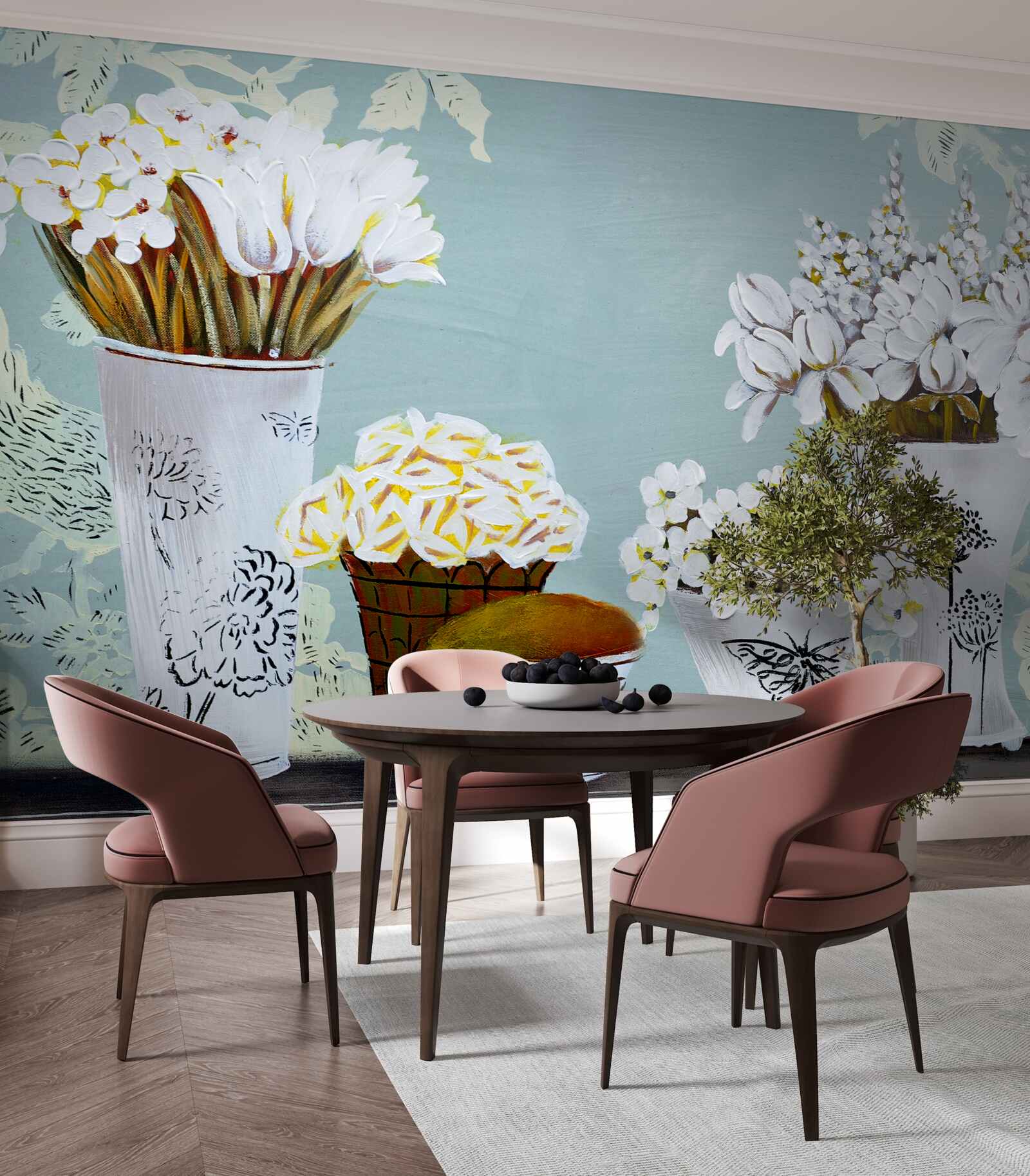 Fototapeten Vasen mit Blumensträußen