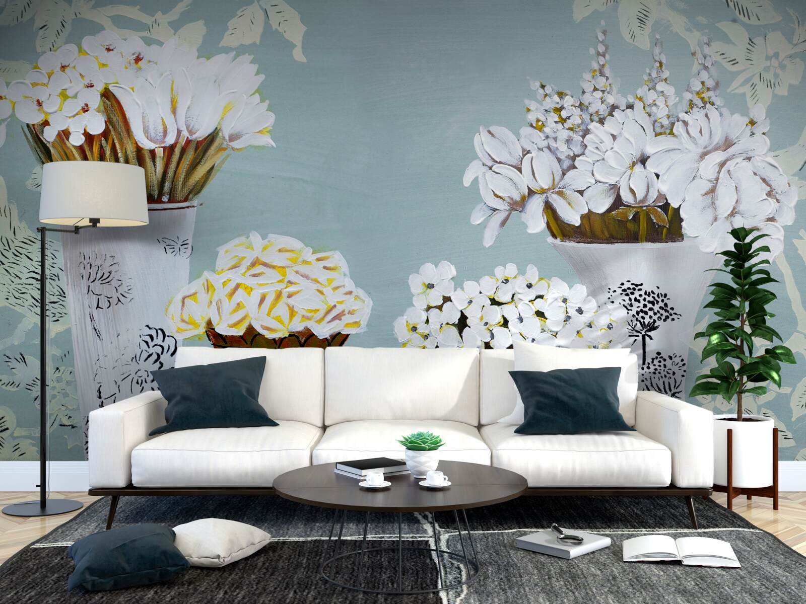 Fototapeten Vasen mit Blumensträußen