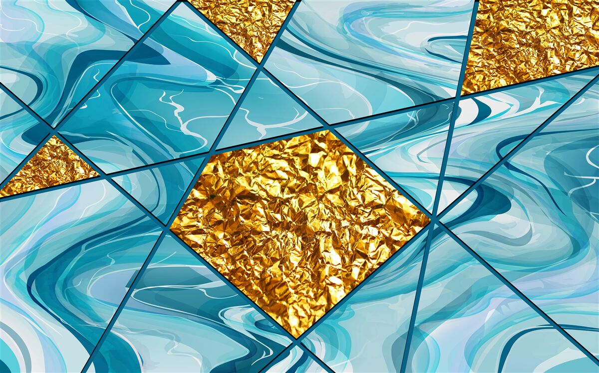 Fototapeten Der Himmel ist blau und verschwommen, mit goldenen Akzenten dekoriert