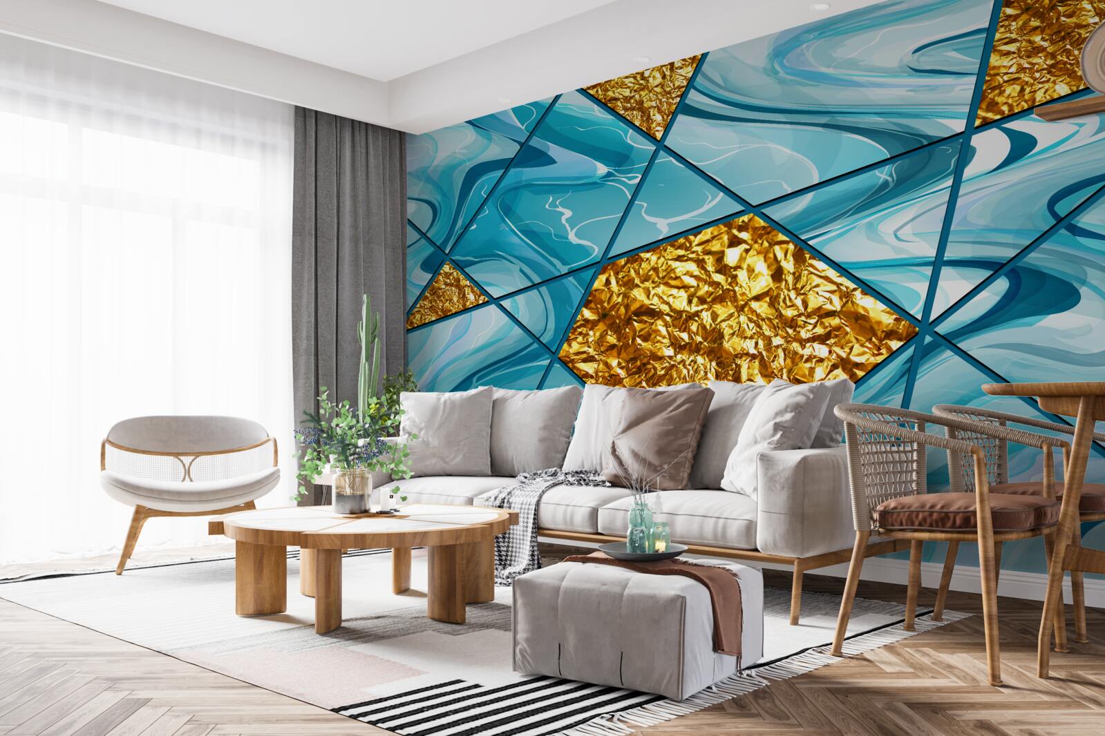 Fototapeten Der Himmel ist blau und verschwommen, mit goldenen Akzenten dekoriert