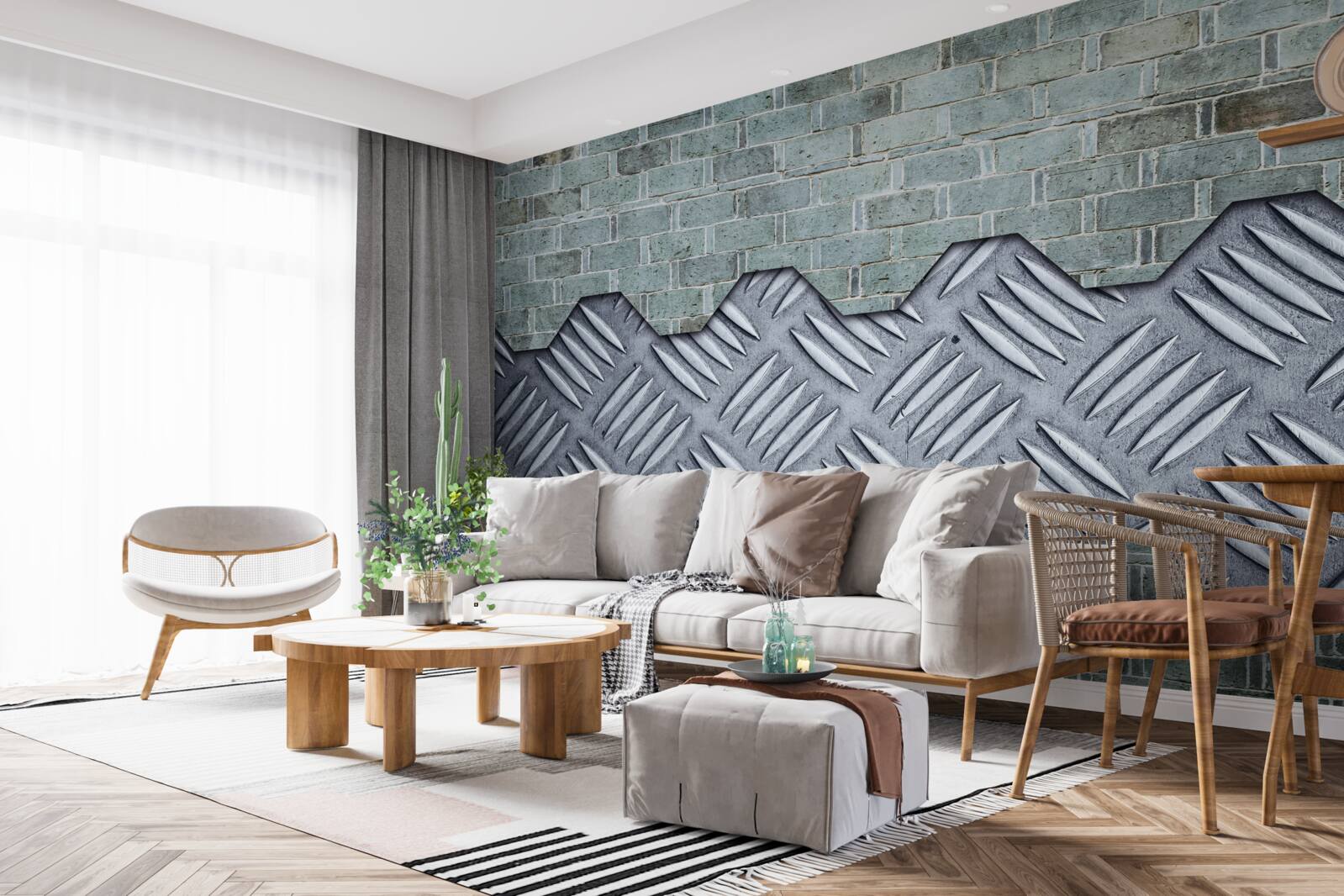 Fototapeten Ziegelmauer mit Aluminiumblatt