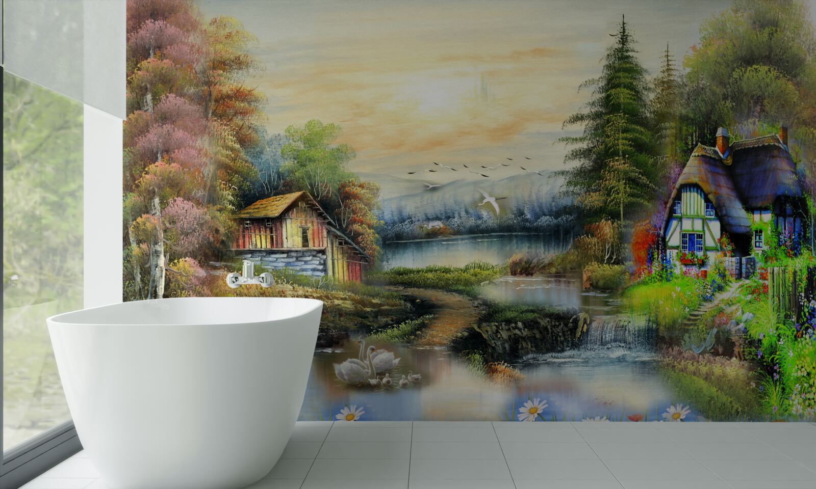 Fototapeten Magic House am See vom Wald umgeben