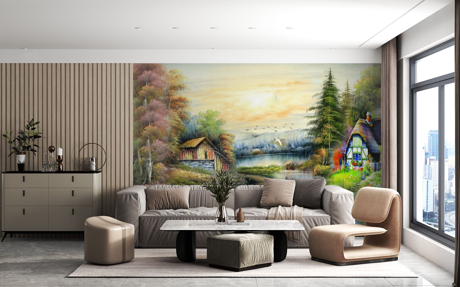 Fototapeten Magic House am See vom Wald umgeben