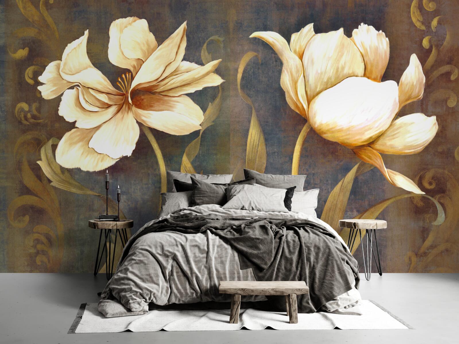 Fototapeten Zwei große beige Blüten