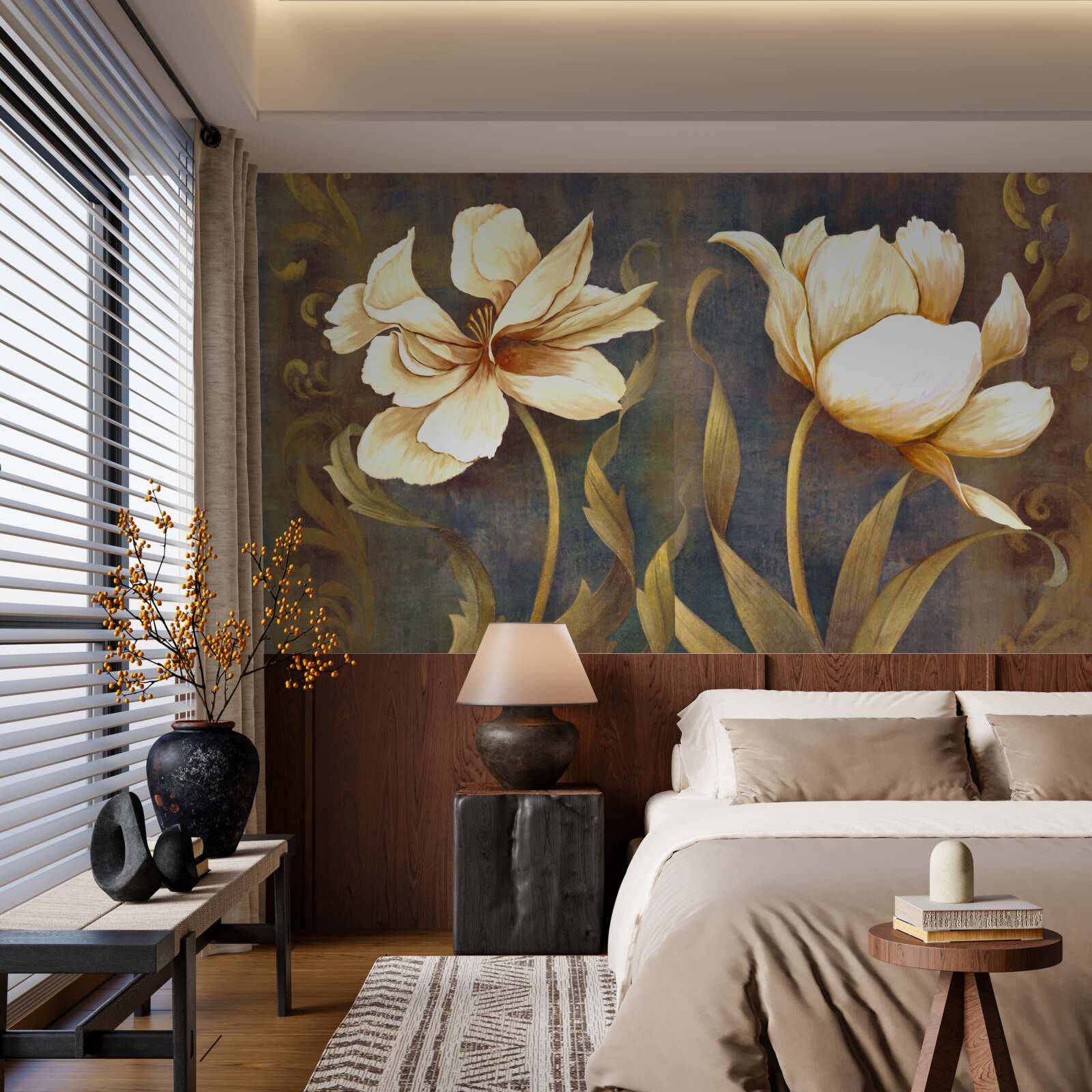 Fototapeten Zwei große beige Blüten