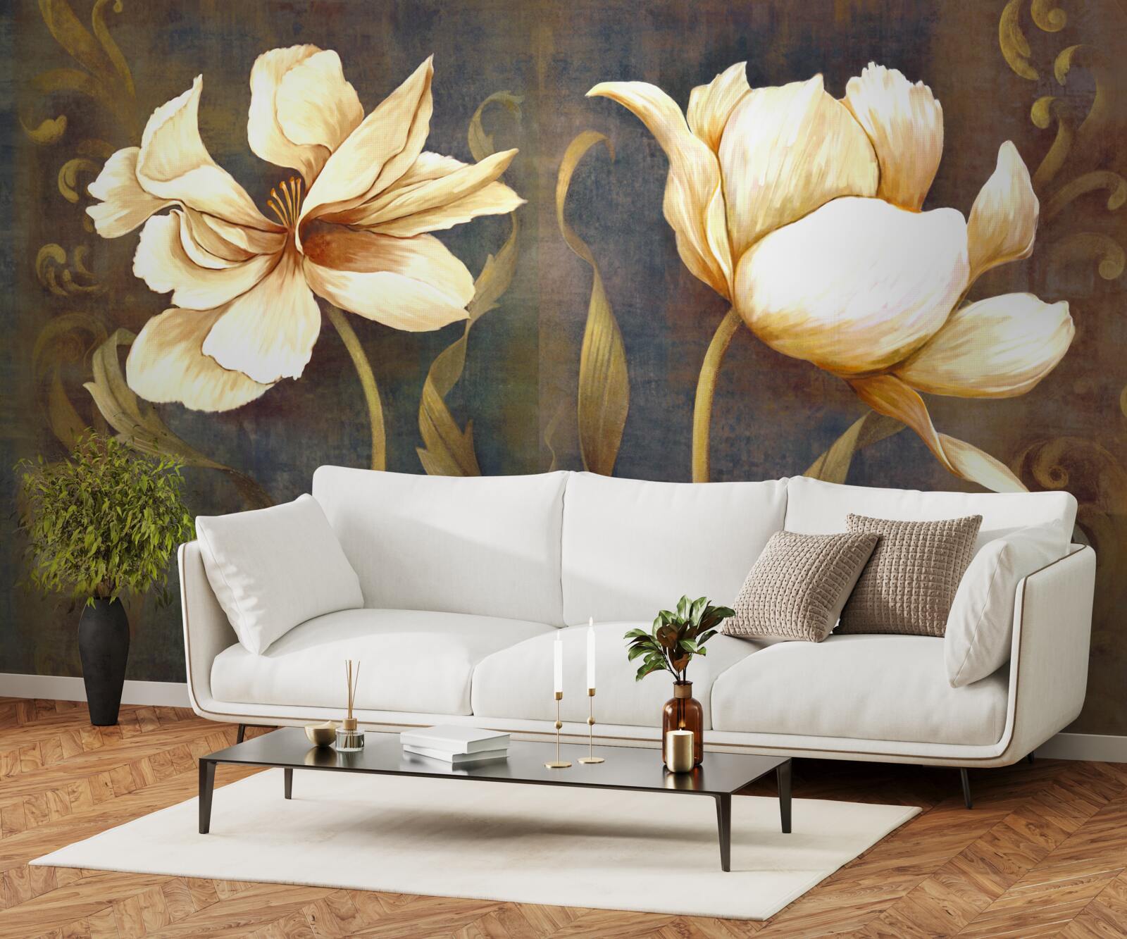 Fototapeten Zwei große beige Blüten