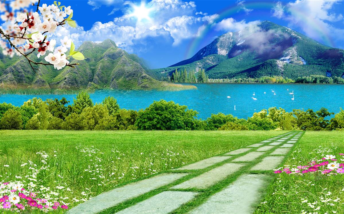Fototapeten Ein faszinierender Blick auf den Bergsee im Sommer