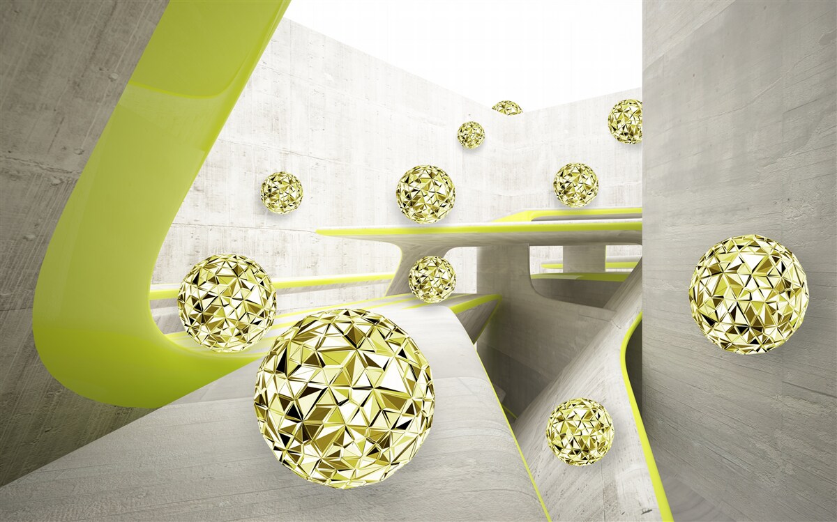 Fototapeten Goldene Kugeln rollen herunter