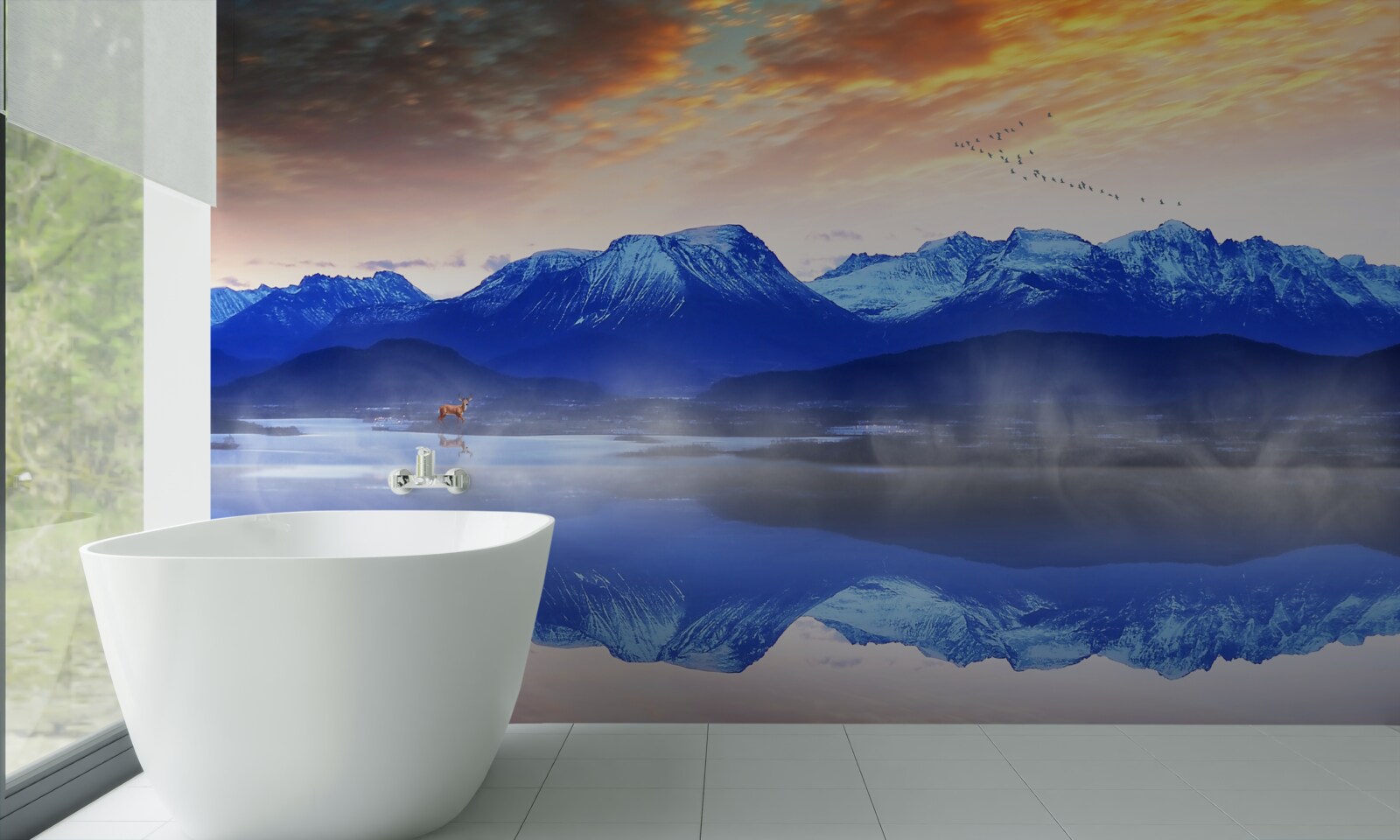 Fototapeten Eine neblige Decke über der instabilen Wasseroberfläche