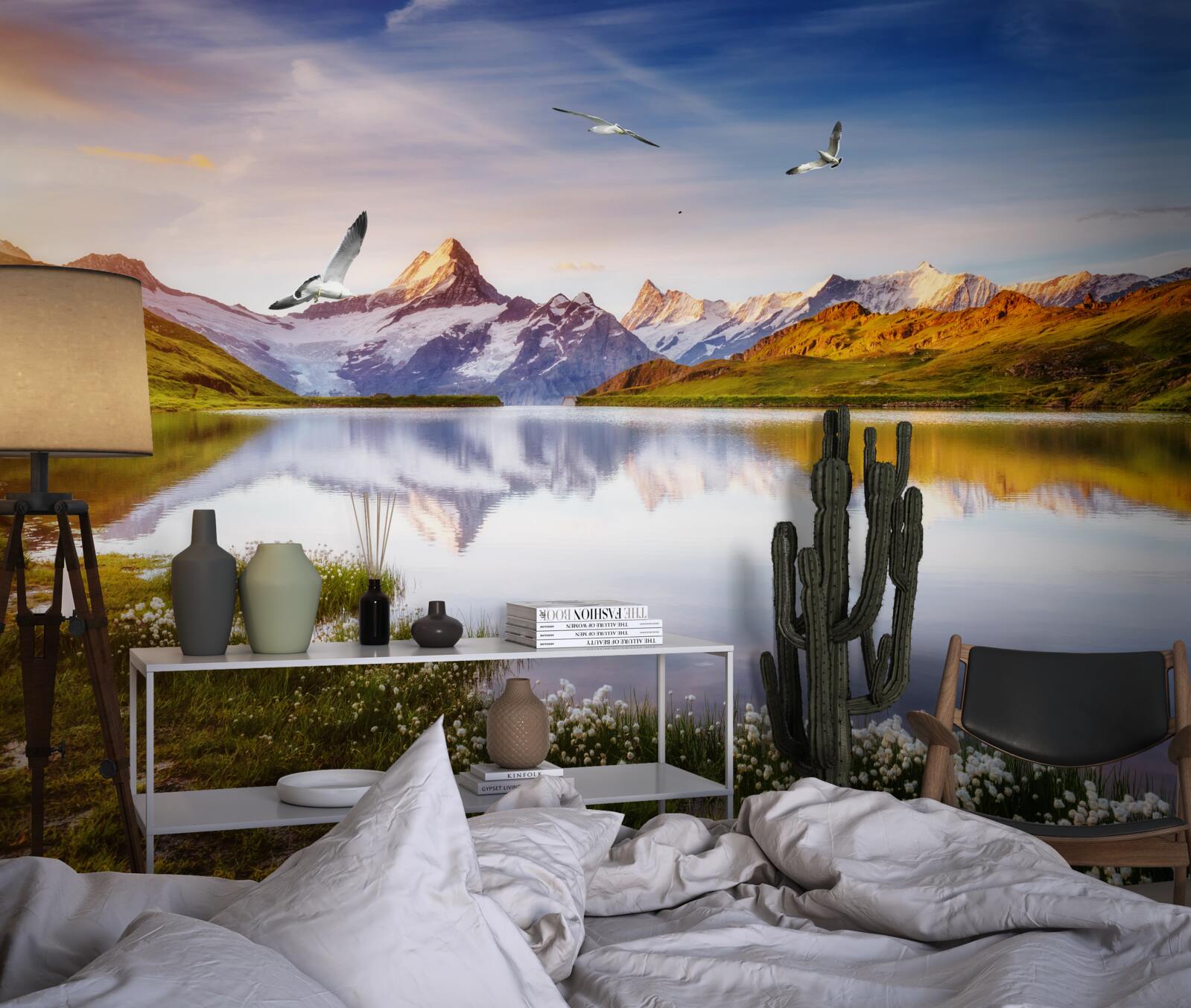 Fototapeten Sonnenuntergang am Bergfluss
