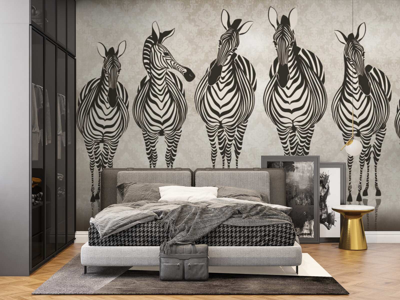 Fototapeten Eine Gruppe von Zebras geht zu ihrem Tierheim