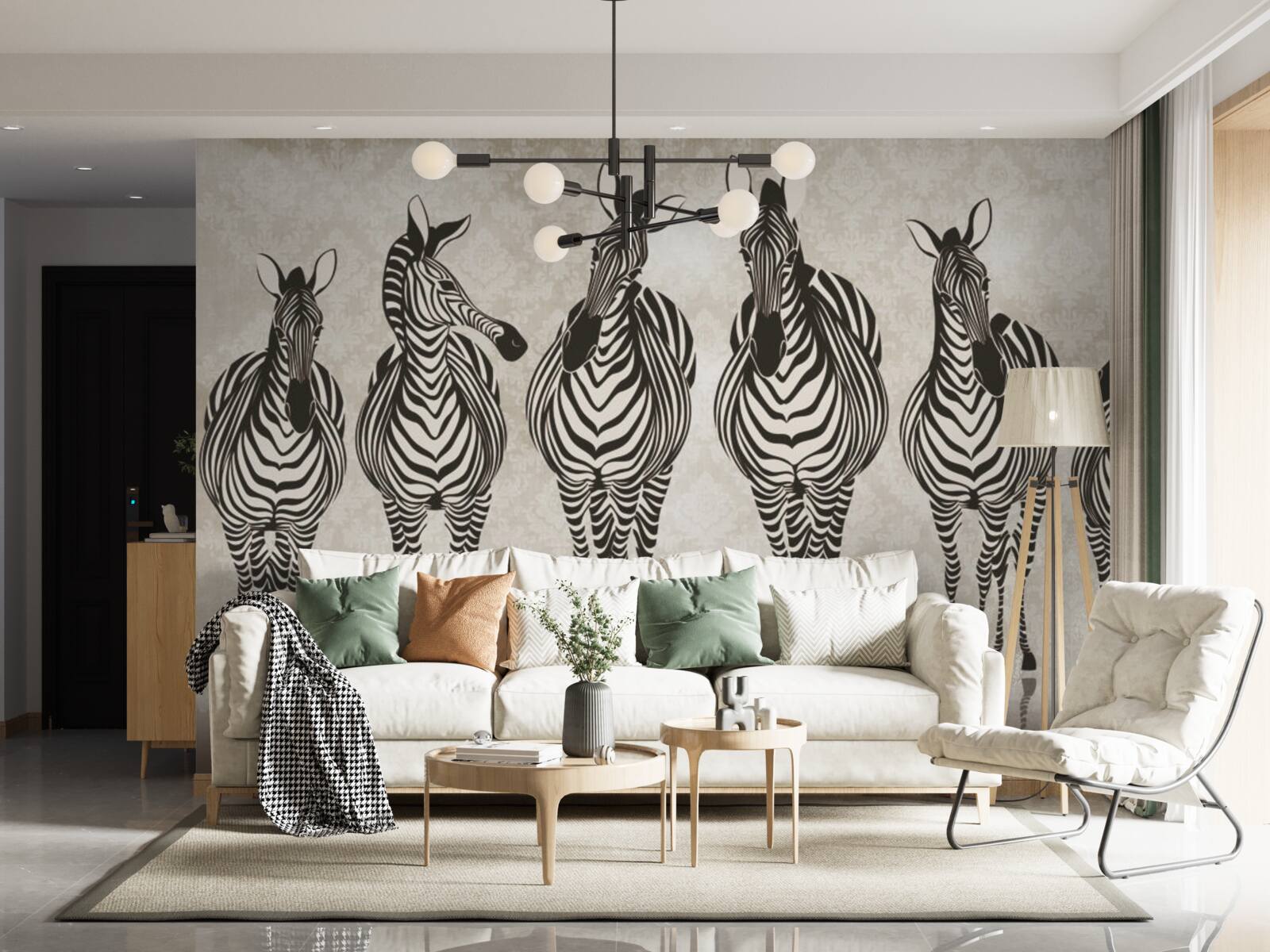 Fototapeten Eine Gruppe von Zebras geht zu ihrem Tierheim