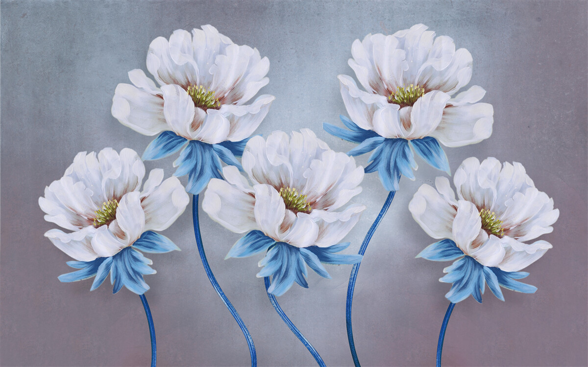 Fototapeten Die Blumen sind weiß mit einem blauen Farbton