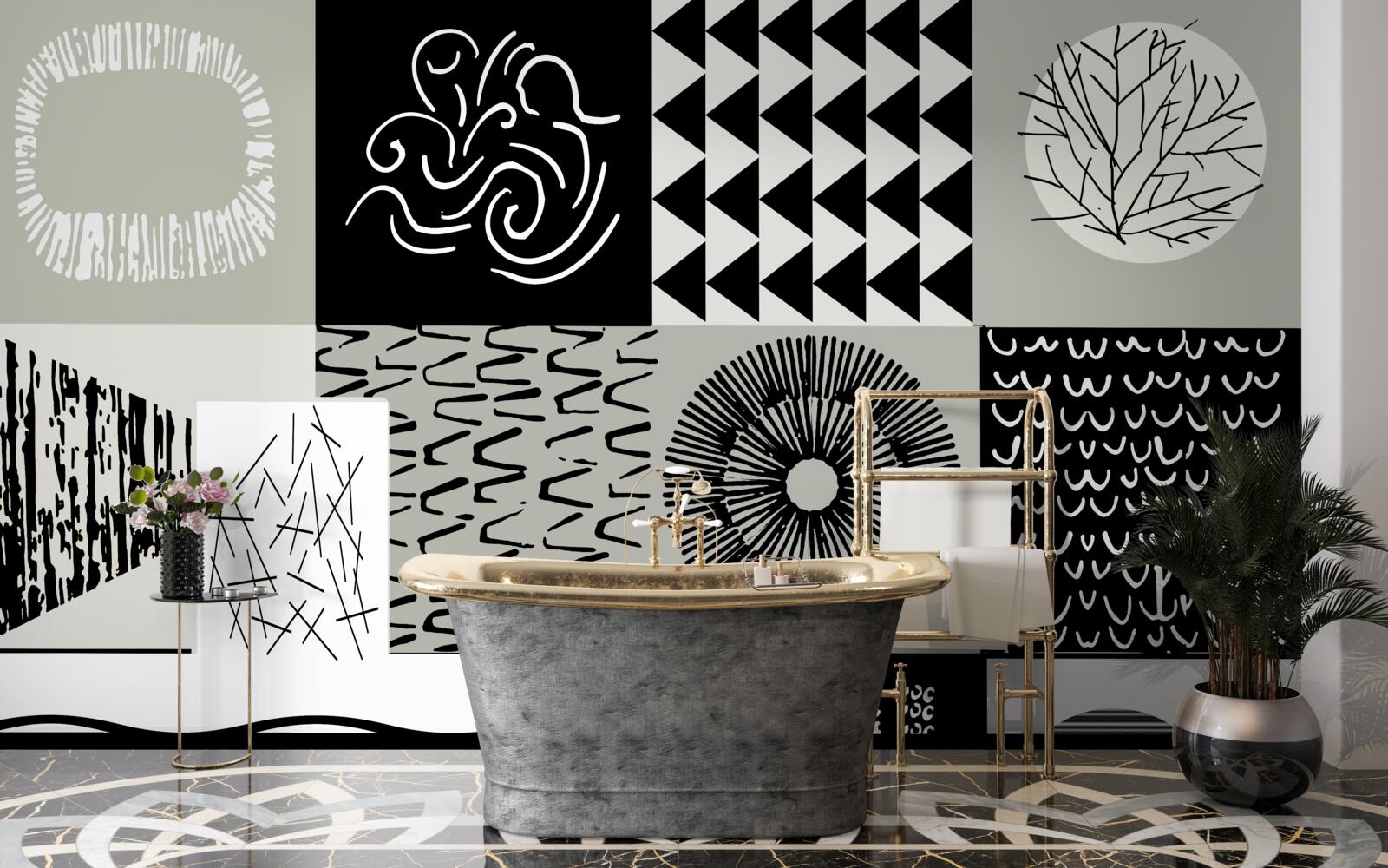 Fototapeten Mosaik in Schwarz und Weiß