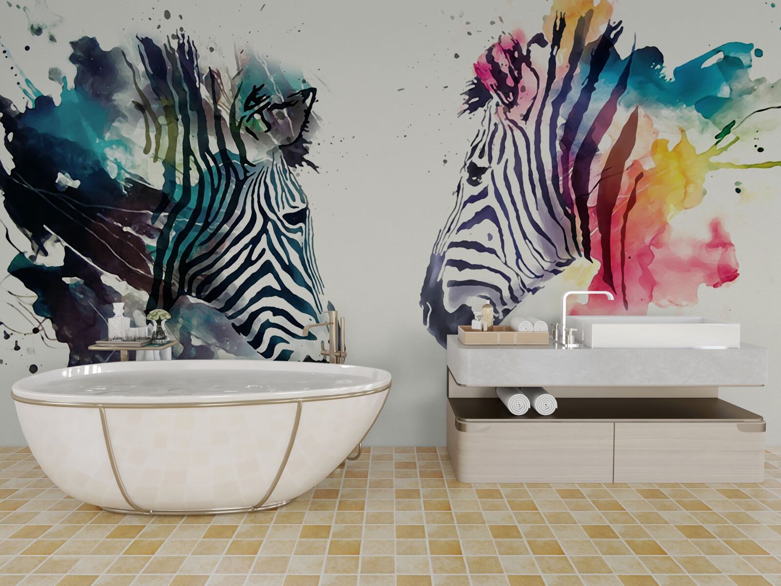 Fototapeten zwei visuell helle Zebras