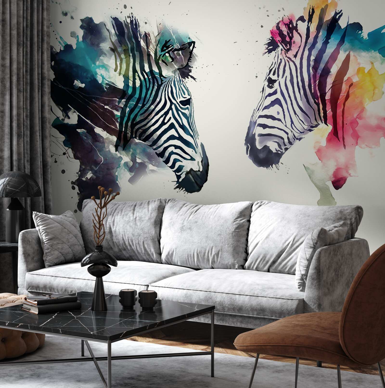 Fototapeten zwei visuell helle Zebras