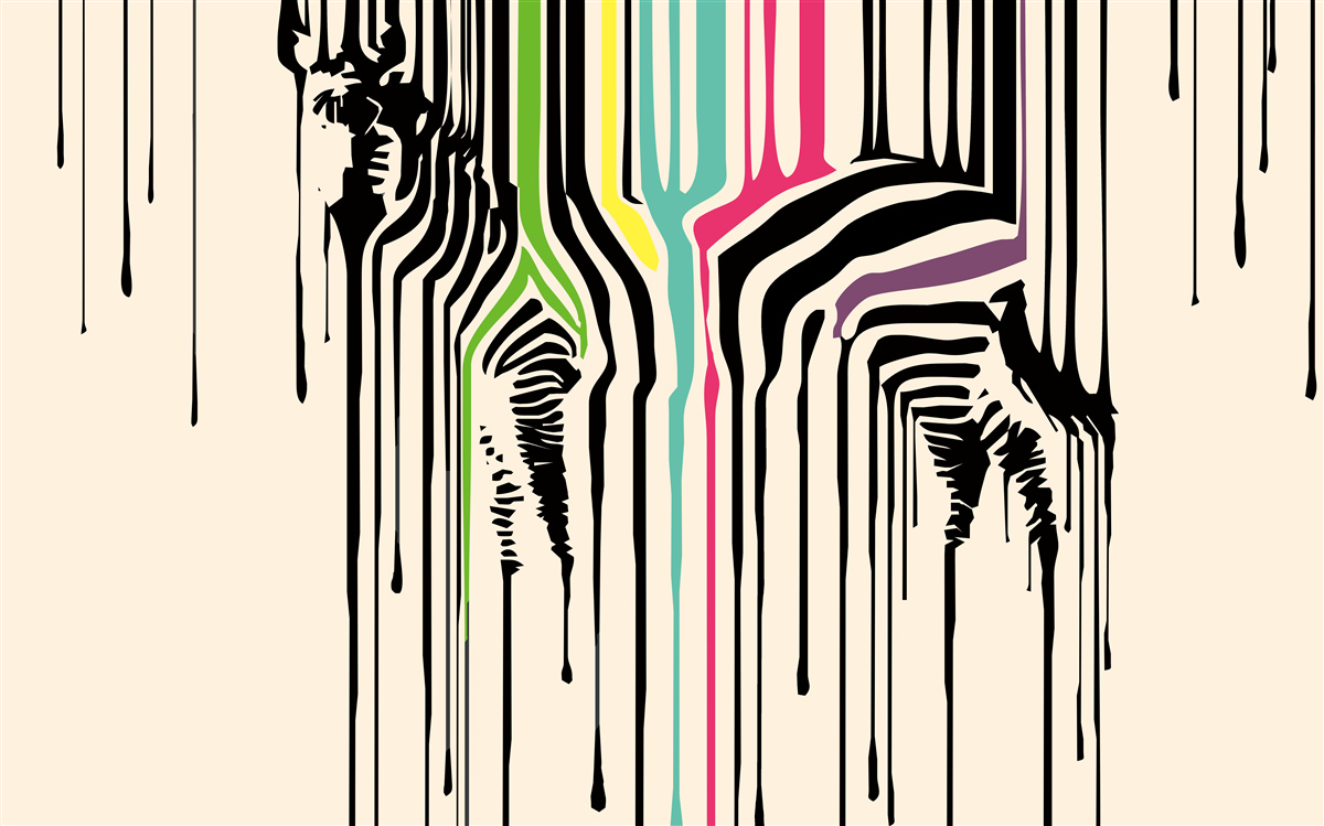 Fototapeten Zebra mit verschwommener Farbe präsentiert
