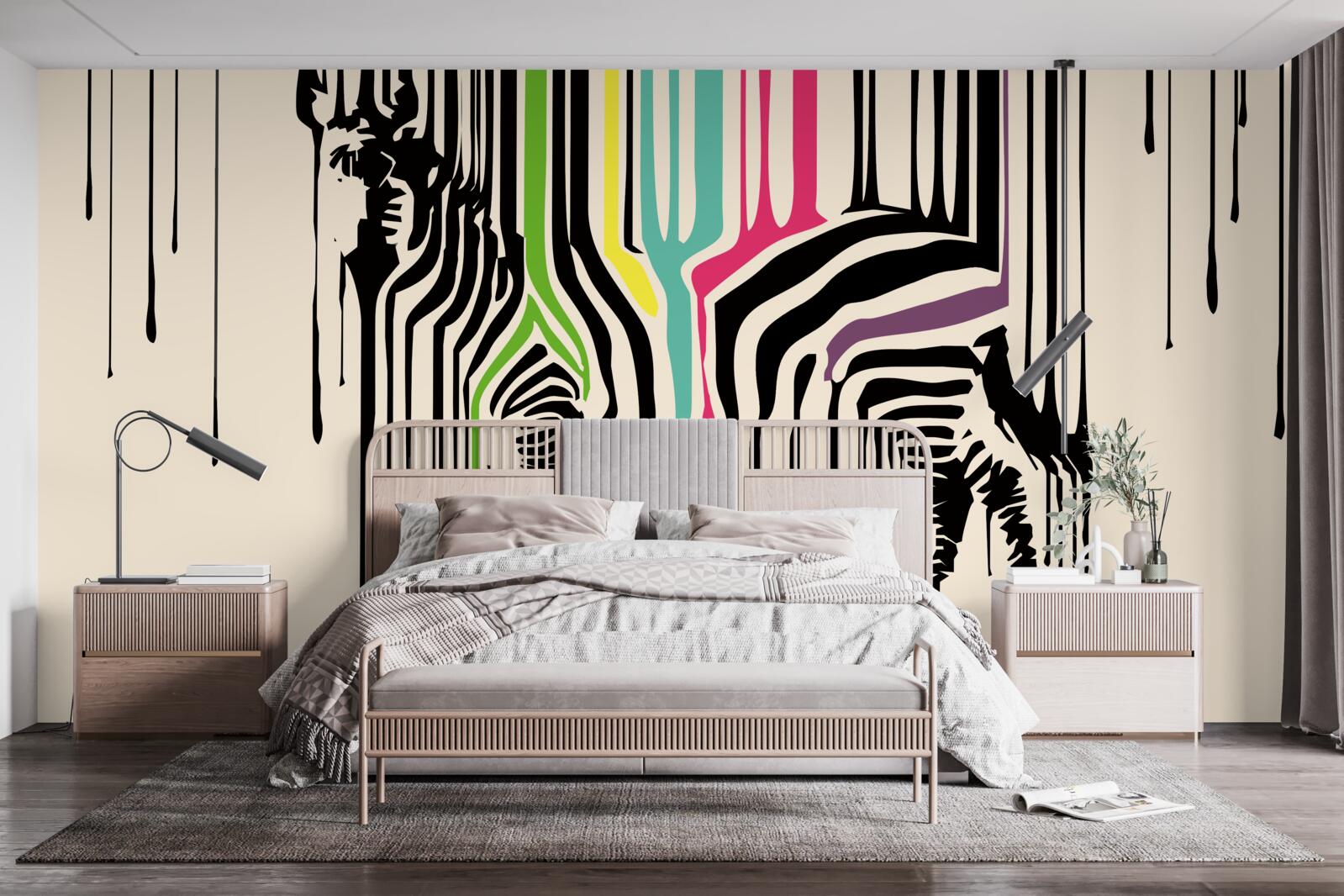 Fototapeten Zebra mit verschwommener Farbe präsentiert