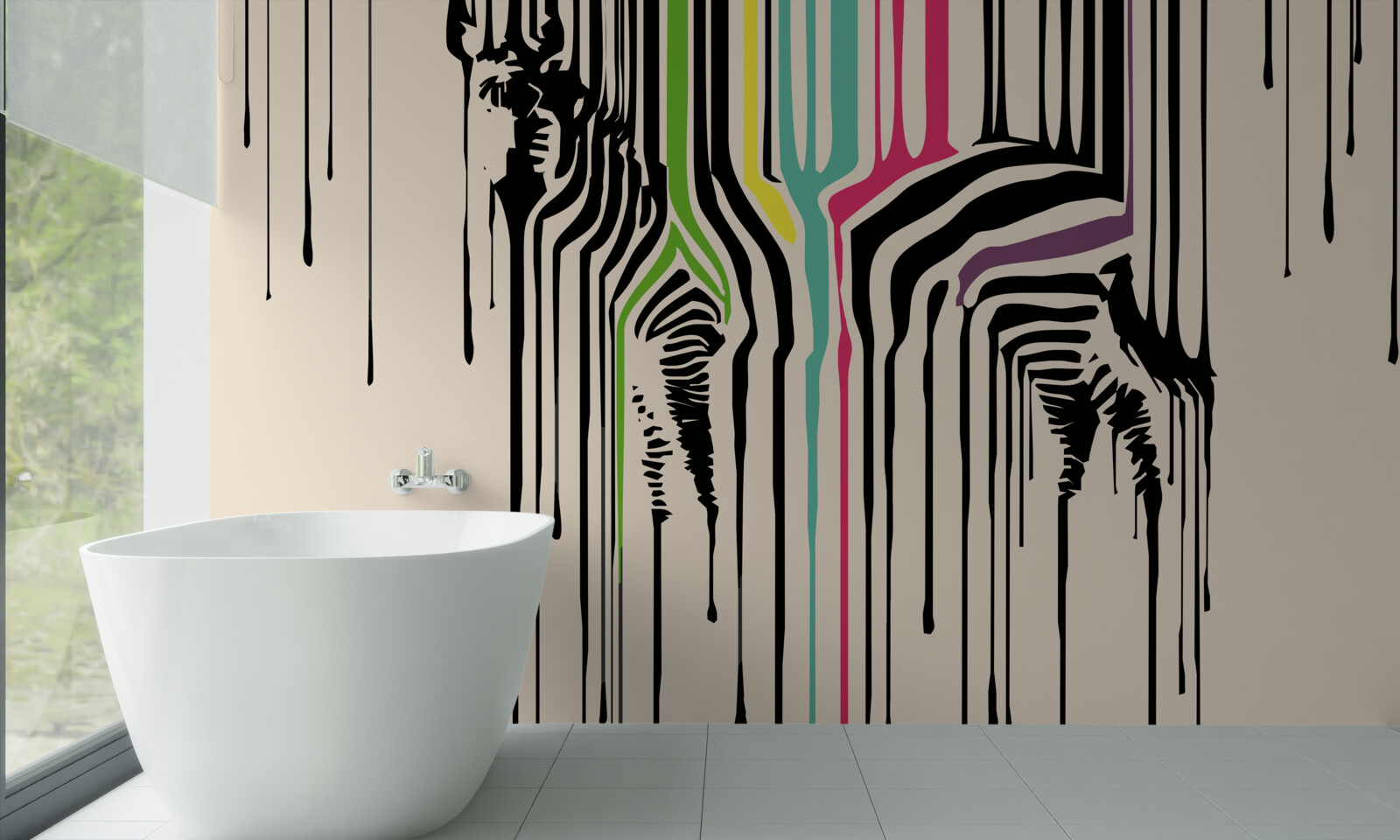 Fototapeten Zebra mit verschwommener Farbe präsentiert