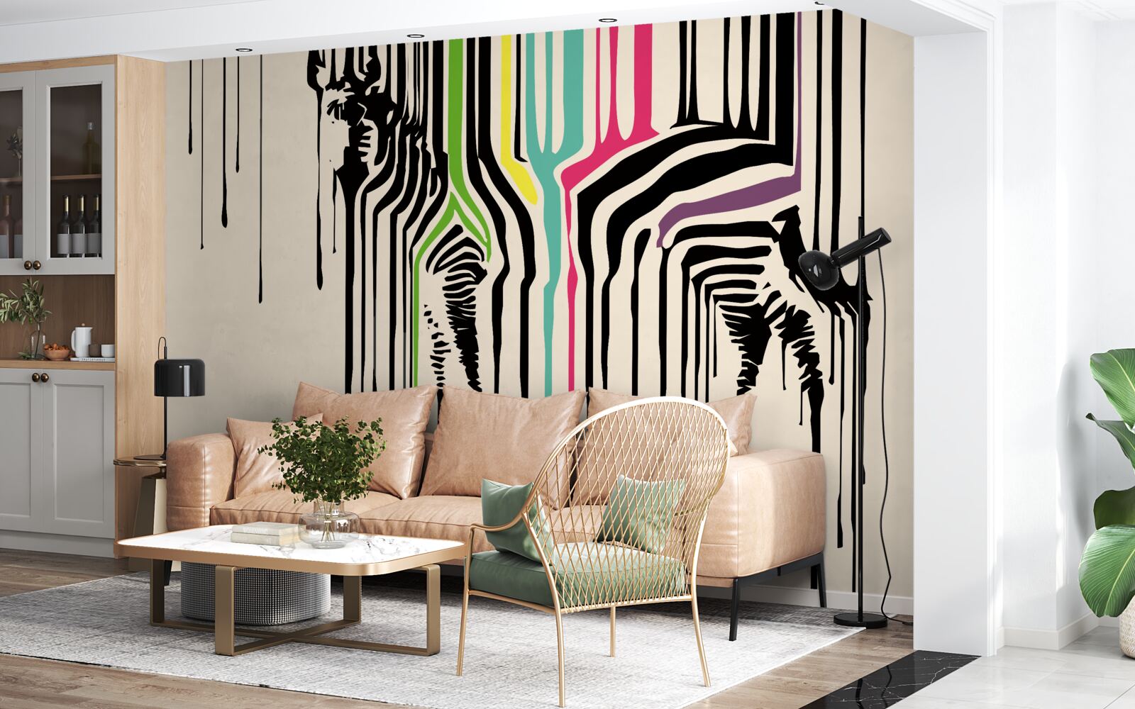 Fototapeten Zebra mit verschwommener Farbe präsentiert