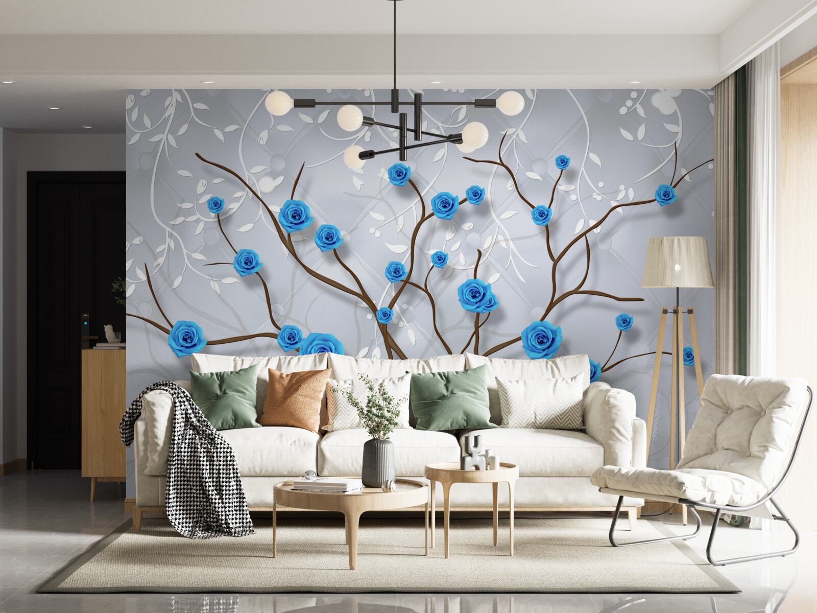 Fototapeten rosa Baum mit blauen Blumen