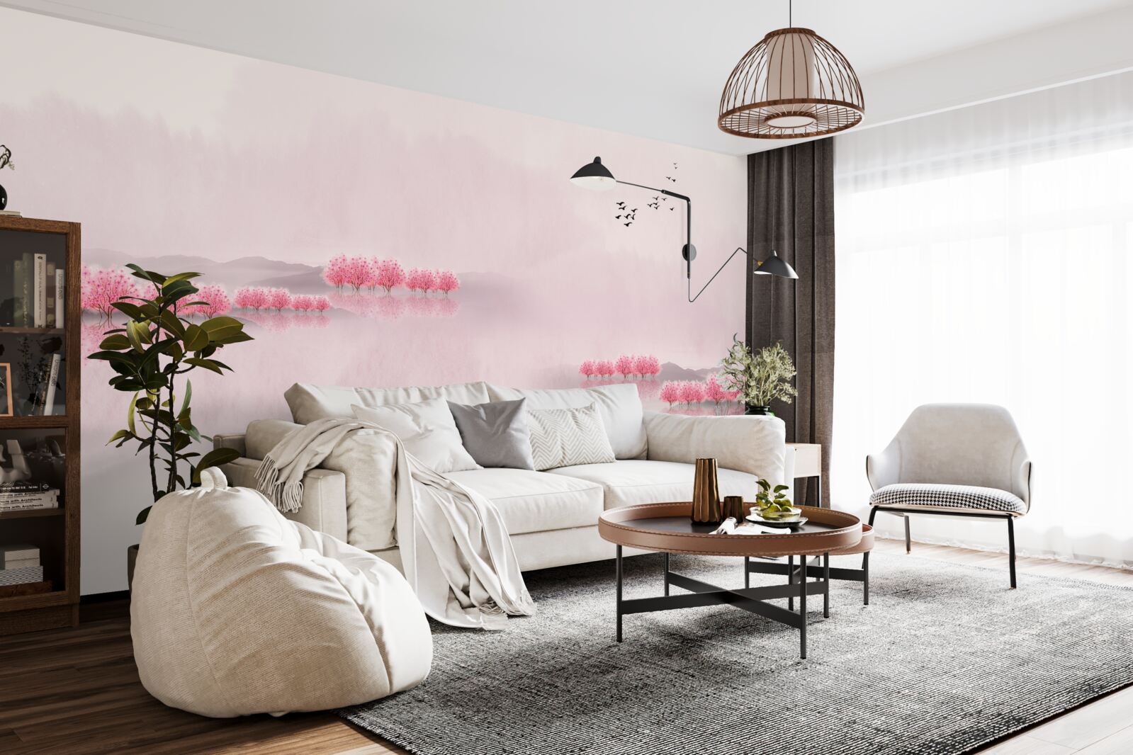 Fototapeten Ruhige Teiche und rosa Ufer von Wäldern