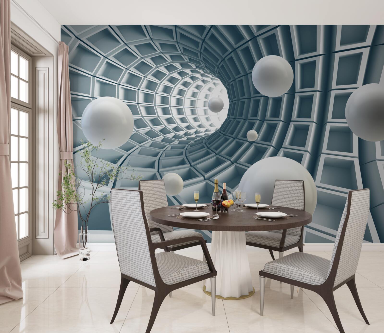 Fototapeten Azure -Tunnel mit Luftballons, die glatt in der Luft schweben