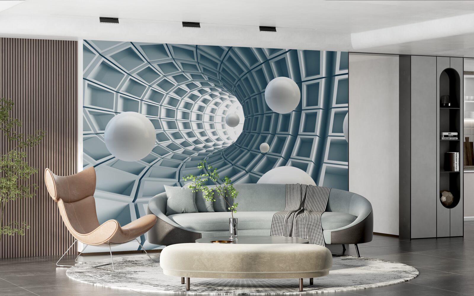 Fototapeten Azure -Tunnel mit Luftballons, die glatt in der Luft schweben