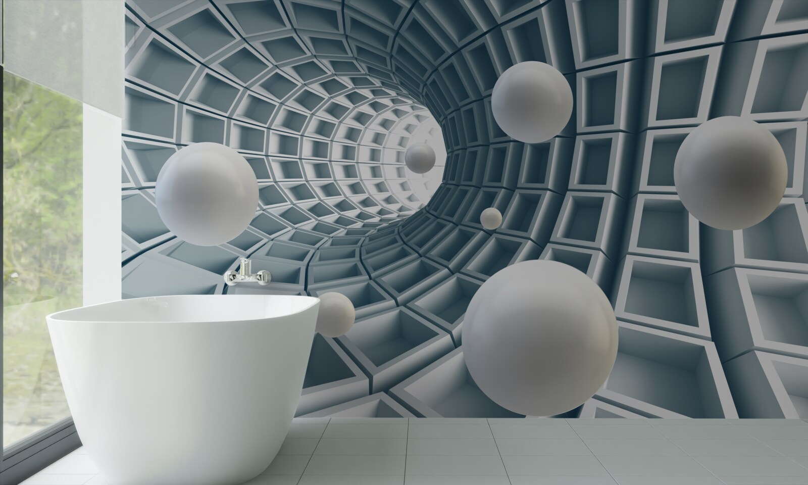 Fototapeten Azure -Tunnel mit Luftballons, die glatt in der Luft schweben