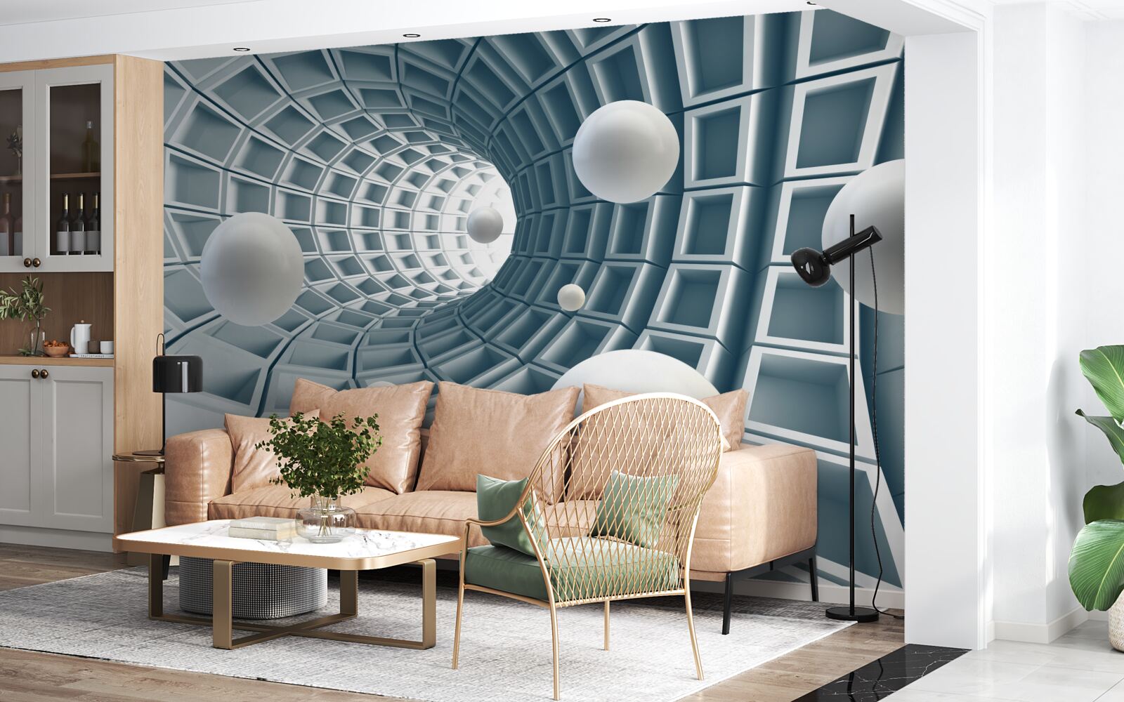 Fototapeten Azure -Tunnel mit Luftballons, die glatt in der Luft schweben