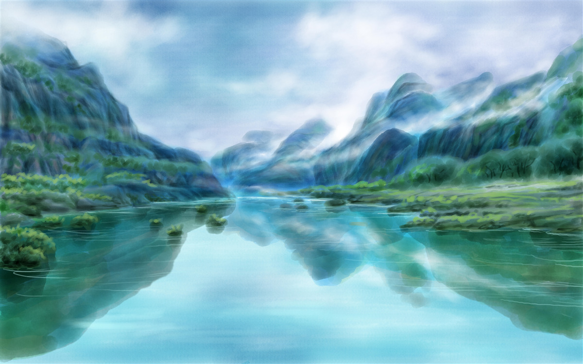 Fototapeten Ein hypnotisierender friedlicher Fluss in den Bergen