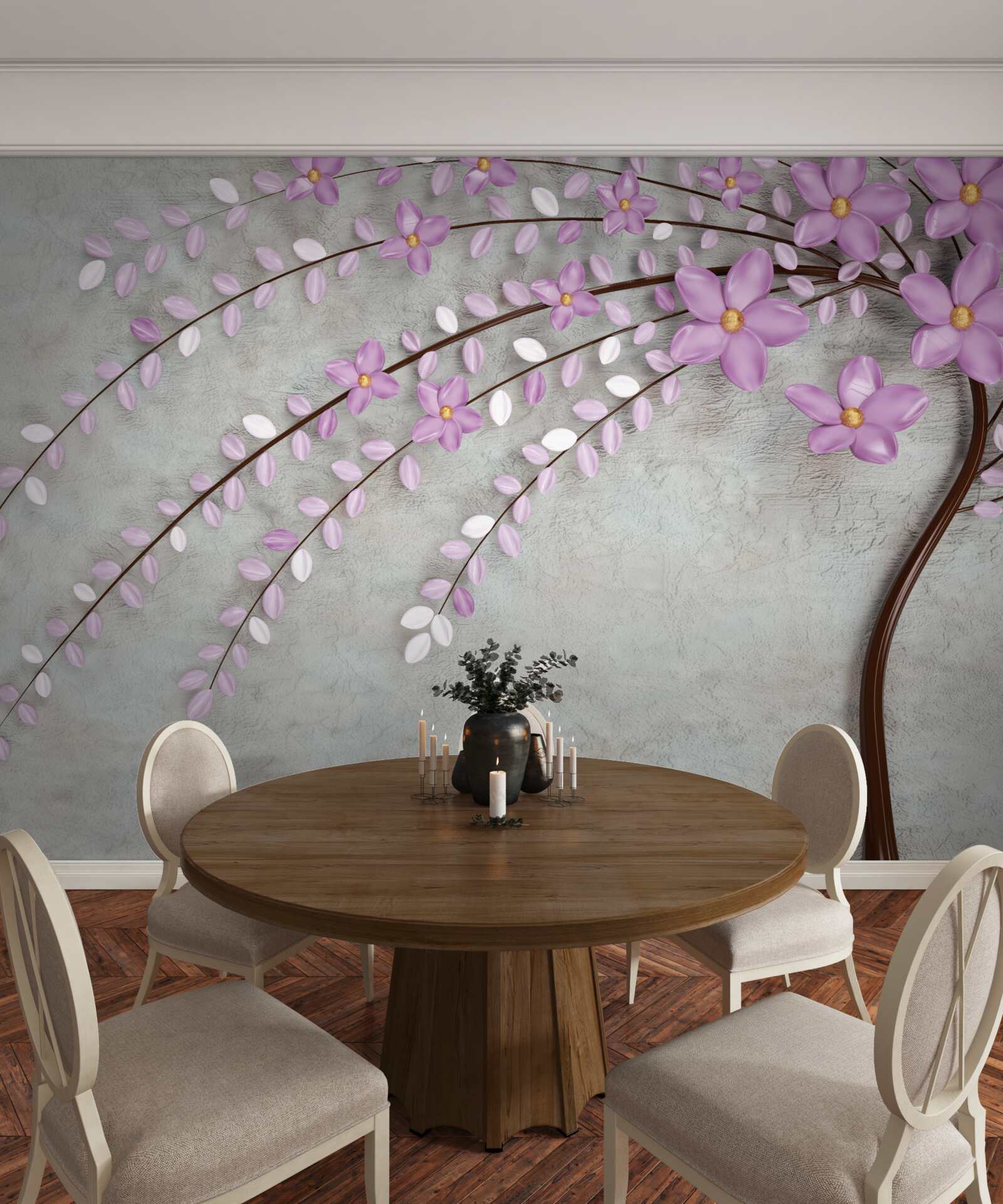 Fototapeten Ein Baum mit zarten lila Blüten dekoriert