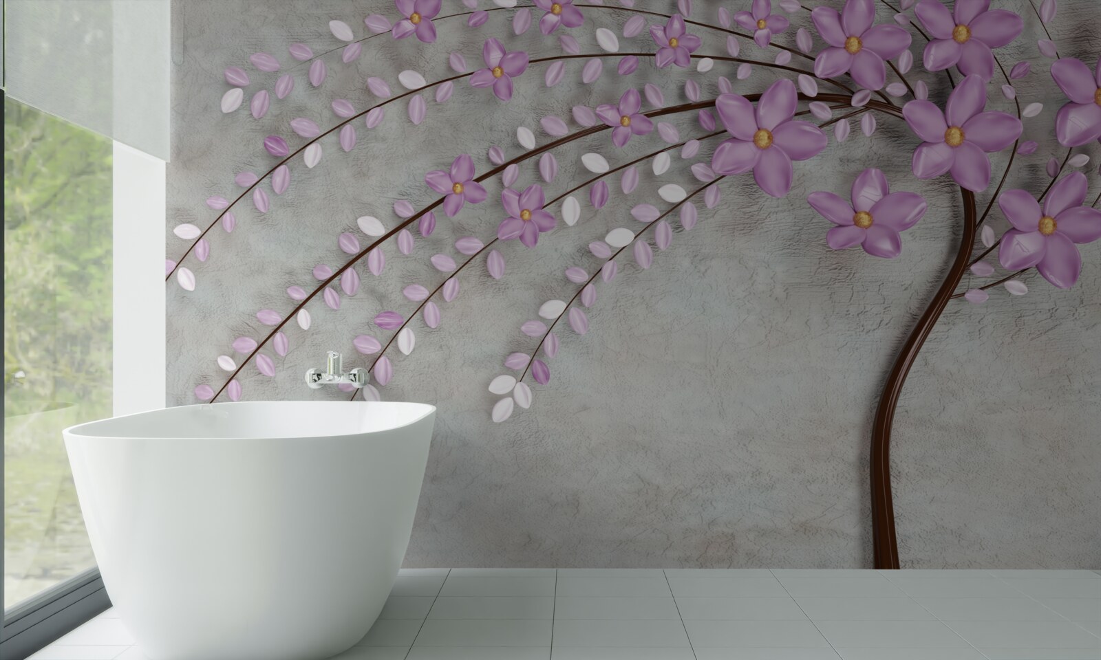 Fototapeten Ein Baum mit zarten lila Blüten dekoriert