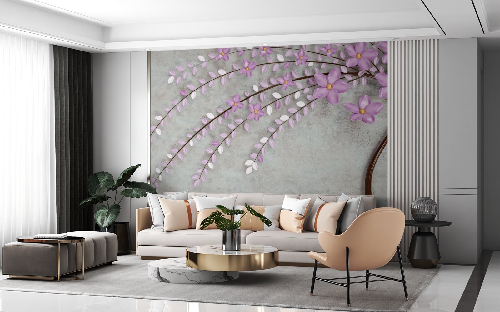 Fototapeten Ein Baum mit zarten lila Blüten dekoriert