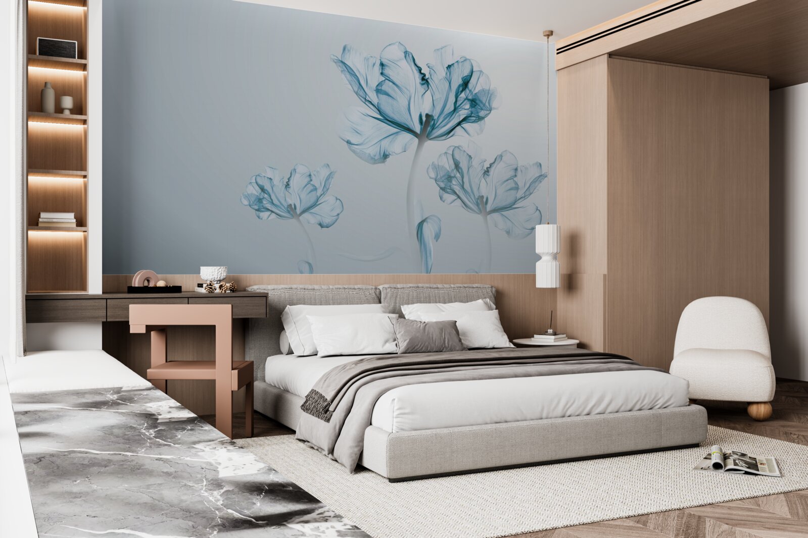Fototapeten Blaue Blüten mit Transparenz