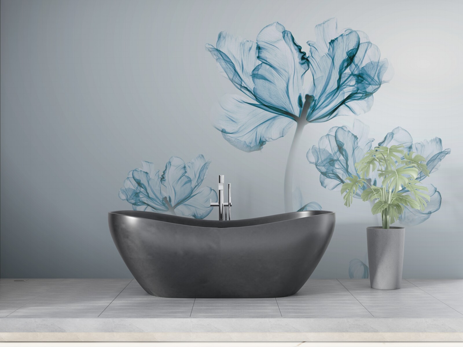 Fototapeten Blaue Blüten mit Transparenz