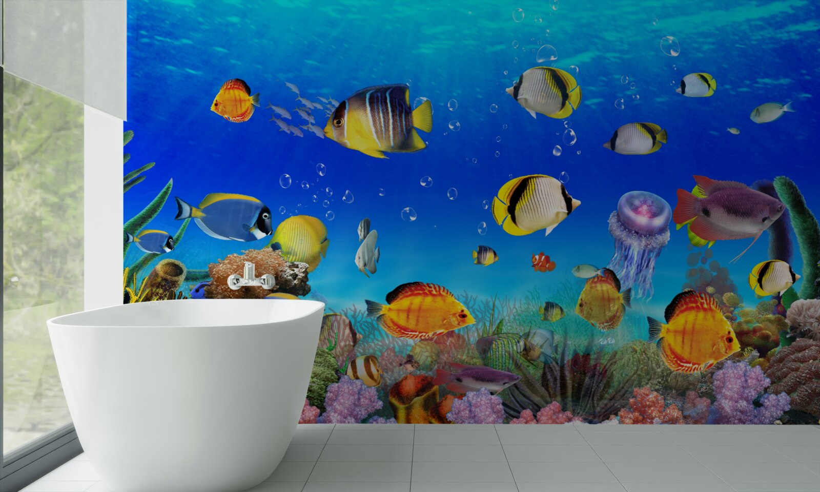 Fototapeten Bunte Fisch in blauem Wasser
