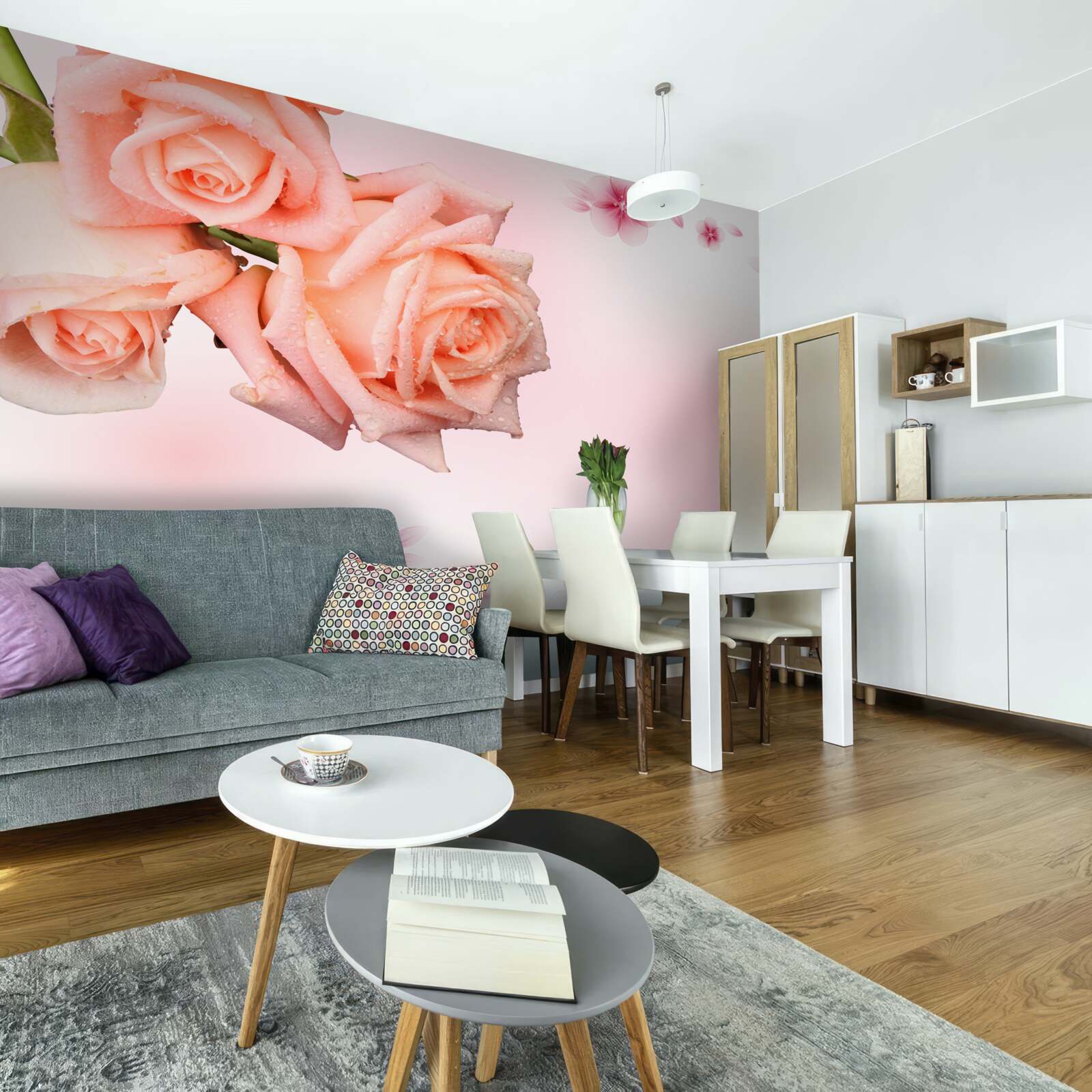 Fototapeten Rosa Blumen gegen die gleiche Farbe