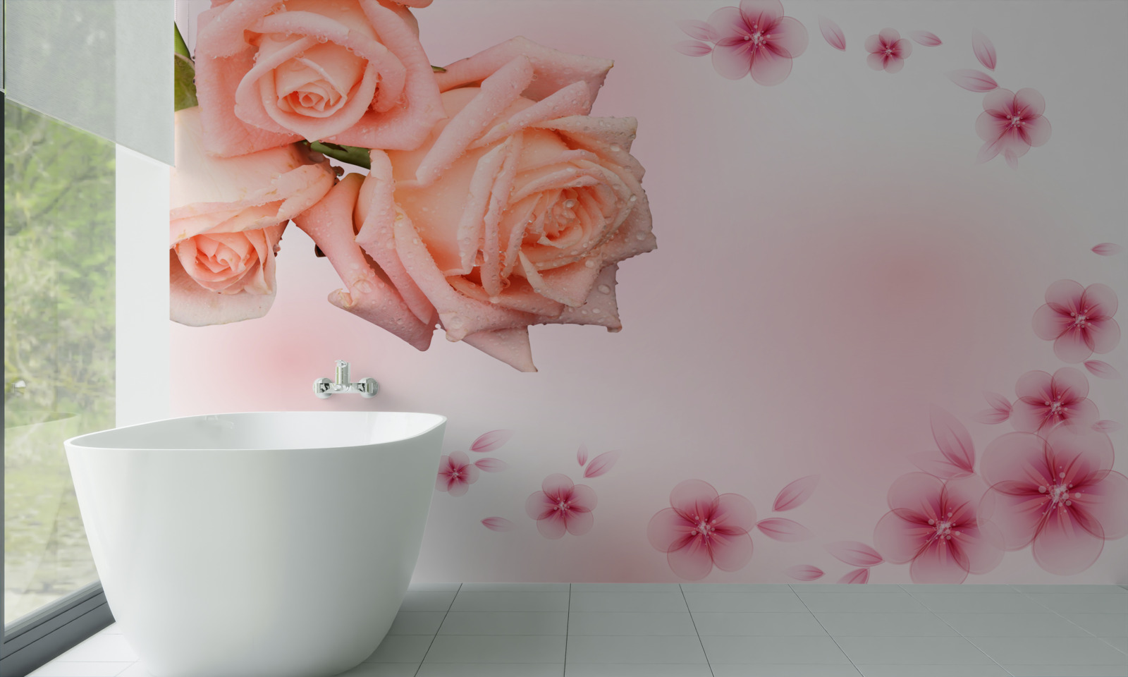 Fototapeten Rosa Blumen gegen die gleiche Farbe